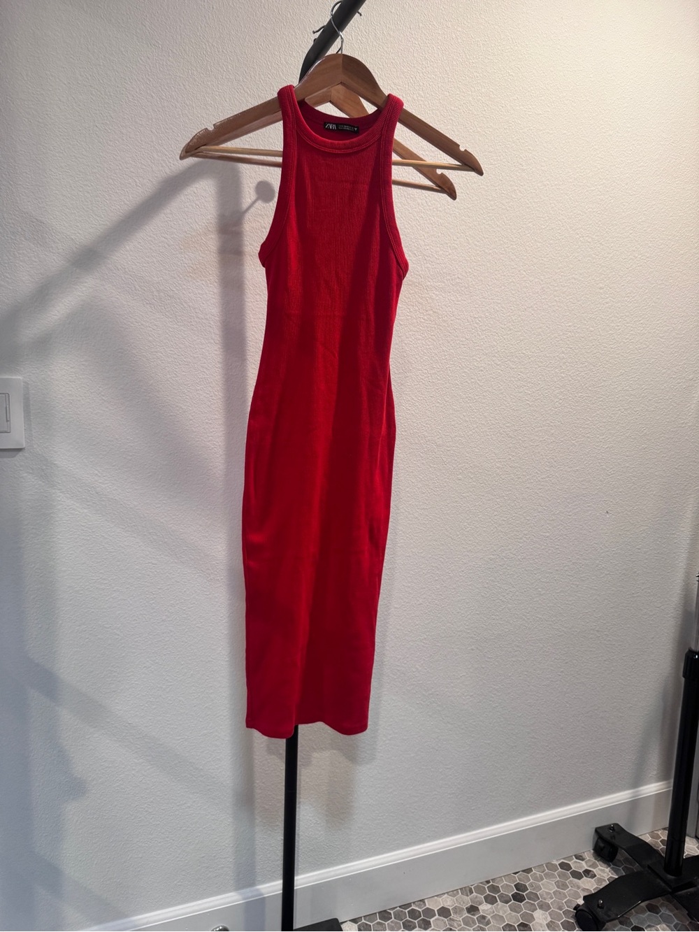 Zara Red Ribbed Tank Midi Dress